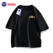 NASA GISS官方潮牌聯(lián)名短袖t恤港風寬松純棉卡通春夏半袖男上衣 黑色 XL 