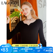 lagogo黑色v領(lǐng)簡約針織衫女拉谷谷秋冬新款長袖設(shè)計感打底衫上衣 黑色(W1) L 165/40