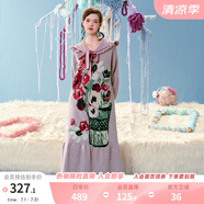 兩三事復(fù)古長(zhǎng)袖針織連衣裙秋冬新款超長(zhǎng)黑色慵懶毛織長(zhǎng)裙焰葵之浴 粉色 S