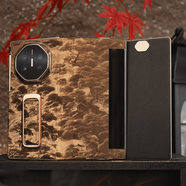 適用華為MateXT手機殼新款翻蓋山水圖腕帶支架智能視窗保護套 【山河圖-棕色】腕帶支架皮套 華為mateXT