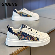GIUENG品牌輕奢男鞋春季新款百搭休閑鞋男軟底板鞋男增高貝殼頭鞋子男 藍(lán)色【潮牌男鞋】 42
