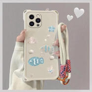 俊言俊言iPhone蘋果13pro手機(jī)殼A2639防摔ipone 13pr0保護(hù)套iphoen13pro簡約軟硅膠四角防摔寬掛繩全包 四角款-【白色】貝殼魚+短掛繩 蘋果13Pro