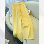 藏青色天絲亞麻闊腿褲女夏季薄款2025新款高腰抗皺棉麻九分直筒褲 檸檬黃-長(cháng)褲98cm起 M (27)