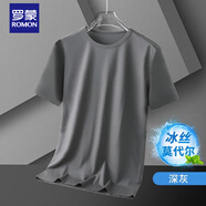 羅蒙（ROMON）夏季莫代爾冰絲薄款白色短袖百搭男士透氣T恤半袖打底衣服體恤衫 深灰 4XL 體重185-205斤
