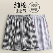 VeniMasee男士睡褲純棉短褲男夏天超薄款寬松大碼大褲衩男生睡覺(jué)運動(dòng)家居褲 格子：大灰白格+黑白格 M 【建議100-130斤】