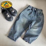 G.duck男童牛仔褲夏款兒童兜兜涂鴉褲子夏裝韓版潮童裝2025新款寶寶褲子 牛仔藍 140 /建議身高130-140cm