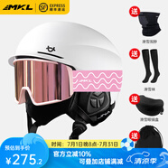 邁卡龍滑雪頭盔雪鏡一體單板滑雪防撞男女成人保暖透氣滑雪護具滑雪裝備 【K10白+MX20雪鏡】櫻花粉 L碼-適合女生（頭圍53-58cm）