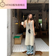 HTKD實拍實價2025~小眾設計感鏤空疊穿背心連衣裙毛線無袖中長款裙 鏤空 均碼