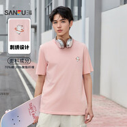 三福（SANFU）2025夏季新款短袖t恤男卡通圖案情侶半袖寬松百搭圓領(lǐng)打底衫 粉紅-呼啦圈熊 S