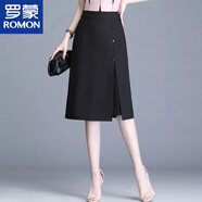 羅蒙半身裙2025新款洋氣顯瘦中長(cháng)款不規則包臀裙開(kāi)叉過(guò)膝春秋一步裙 黑色 M