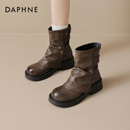 達芙妮馬丁靴女美拉德短靴女秋冬季單靴2025爆款百搭厚底褲管靴西部牛仔 棕色 37