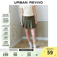 UR秋季新款女裝學院風百褶斜紋A字廓形短裙半裙UYY540001 墨綠 XS