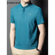 EMPORIO ARMANI EA7阿瑪尼?！ばQ·絲短袖t恤男士夏季立領(lǐng)半袖中國(guó)風(fēng)中式冰·絲體恤衫 湖藍(lán)色 XL 175