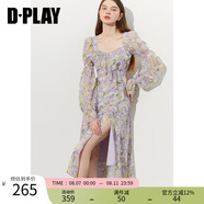 DPLAY2025夏季紫色連衣裙女海邊度假沙灘裙雪紡設計感碎花裙長裙 紫調(diào)印象花園-長款 S