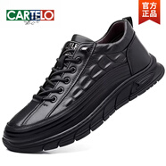卡帝樂鱷魚（CARTELO）歐洲站男鞋2025年春季新款潮鞋真皮潮流百搭鞋子男士運(yùn)動(dòng)休閑皮鞋 9816黑色 38
