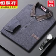 恒源祥新款長袖T恤中年男士純棉翻領(lǐng)Polo衫男裝打底衫寬松爸爸裝春秋款 2660灰色 HYX 165/M建議95-120斤