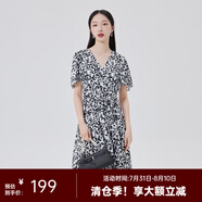 艾萊依（ERAL）商場同款裙子女連衣裙氣質(zhì)時尚夏季洋氣碎花顯瘦連衣裙感裙子 黑底色花 M 160/84A