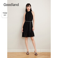 音兒（YINER）Goodland美地女裝2025夏季新款名媛風(fēng)掛脖連衣裙短款流蘇禮服裙 黑色 M
