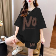 綺岑大碼女裝胖妹妹200斤春夏裝高端短褲套裝特300斤胖mm情侶運動(dòng)女夏 字母NO純色黑色重磅 M 建議100斤內