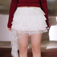 UNIFREE蕾絲雪紡半身裙拼接不規則遮肉顯瘦包臀裙 M