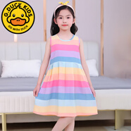 G.duck女童連衣裙棉綢夏季新款薄兒童女孩裙子中大童外穿裙寶寶背心裙女 彩虹條 【寬肩】美 160 身高146cm內75斤左右