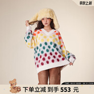 拉拉波波春季新款時(shí)尚撞色波點(diǎn)V領(lǐng)針織衫休閑氣質(zhì)顯瘦毛衣女士LBCD-WSTM43 霓虹色 S