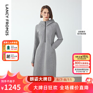 朗姿設計感復古休閑連帽收腰輕運動衛(wèi)衣連衣裙冬季新款裙子 中灰色 XL