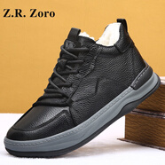 Z.R.Zoro輕奢品牌棉鞋男2025秋冬新款羊皮毛一體保暖雪地靴加絨運動(dòng)休閑鞋 黑色【羊毛內里】 38