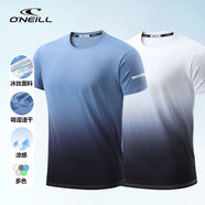 O'Neill奧尼爾短袖t恤男夏季新款潮牌漸變冰絲五分袖寬松速干運動服百搭 霧蘭+白色// M 建議80-105斤