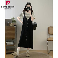 皮爾卡丹（pierrecardin）氣質(zhì)感拼接假兩件連衣裙女夏季大碼遮肚子顯瘦歐貨冰絲背帶裙 條紋連衣裙[歐洲站別致連衣裙/洋 L (100-115斤)