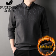 富貴鳥(niǎo)（FUGUINIAO）長(cháng)袖T恤男士2025年冬季新款加絨加厚中年爸爸翻領(lǐng)Polo衫男 灰色 M