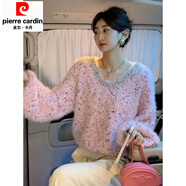 皮爾卡丹（pierre cardin）韓版釘珠彩色波點(diǎn)拼接軟糯毛衣女秋冬新款慵懶風(fēng)時(shí)尚氣質(zhì)長(cháng)袖上衣粉色版均碼 80-140斤可穿