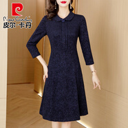 皮爾卡丹高品質(zhì)顯年輕氣質(zhì)媽媽春秋新款長(cháng)袖復古輕熟風(fēng)修身顯瘦大碼連衣裙 藍色 XL