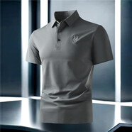 ROYAL PALM POLO SPORTS CLUB冰絲Polo衫男2025新款無痕短袖T恤高端輕奢男裝上衣男士襯衣領(lǐng) 中灰色 XL 120-130斤