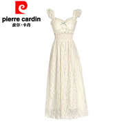 皮爾卡丹（pierre cardin）歐式田園風(fēng)裙子夏季氣質(zhì)感精致蕾絲小飛袖連衣裙小個(gè)子溫柔風(fēng) 杏色 S