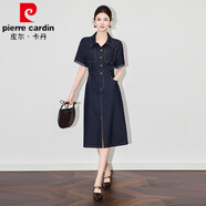 皮爾卡丹（pierre cardin）牛仔短袖連衣裙女2025夏季復(fù)古時(shí)髦氣質(zhì)牛仔布裙顯瘦優(yōu)雅長裙子 深藍(lán)色 S