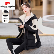 皮爾卡丹（pierre cardin）工裝派克棉服女加絨加厚2025新款冬季小個(gè)子收腰保暖棉衣棉襖外套 黑色 XL XXL