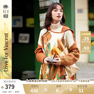兩三事披肩斗篷外套女秋冬連帽長(cháng)款藍色毛衣開(kāi)衫外搭大衣梵高信使 黃棕色 F
