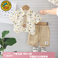 G.DUCKKIDS小黃鴨童裝男童套裝夏季薄款兒童衣服純棉帥氣寶寶夏裝襯衫中小童 襯衫領(lǐng)帶滿印熊卡其色 120 建議110-115cm4-5歲