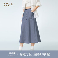 OVV2023春夏新款女裝棉混紡經(jīng)典清爽條紋海軍風(fēng)A字過(guò)膝傘裙 藏青條紋52 L