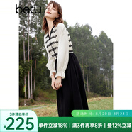 百圖betu女裝春季新款連衣裙法式條紋拼接長(zhǎng)袖連衣裙女2401T66 黑色 XS