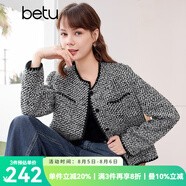 百圖betu女裝春季新款短外套高級感小香風(fēng)長袖毛呢外套女2401T40 黑色 S