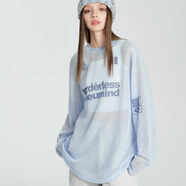 FOX.G長袖t恤女潮流衣服女裝夏季新款2025女款t恤衫上衣半袖正肩罩衫 鏤空長袖印花針織t恤罩衫藍(lán)色 均碼
