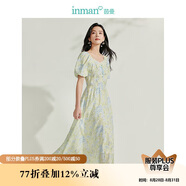 茵曼（INMAN）植物花卉印花女裝V領(lǐng)連衣裙2025春季新品裙子 青綠江山-短袖  S