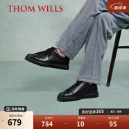 THOM WILLS板鞋男夏季真皮皮鞋男英倫運動(dòng)黑色休閑鞋低幫小黑鞋 黑色G015-1 44 /9碼