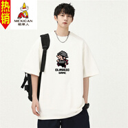 稻草人（MEXICAN）純棉夏季重磅男士級(jí)瑪麗印花短袖t恤寬松百搭半袖復(fù)古潮牌T體恤衫 (瑪麗)白色(260克) S (適合70-90斤)