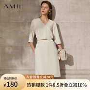 AMII極簡(jiǎn)時(shí)尚通勤chic感V領(lǐng)H型連衣裙夏季新款寬松中袖裙子 淺杏 L 165/88A