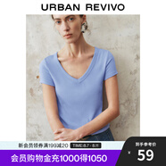 UR2025春季新款女時尚基礎純色修身短款V領短袖T恤UWB450004 紫藍 M