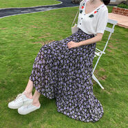 BJORN MOAN紫色碎花半身裙女2025夏季新款雪紡長(cháng)裙到腳踝百褶垂感a字蛋糕裙 紫色 碎花 S 80--99斤