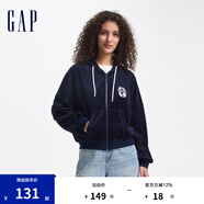 Gap女裝天鵝絨大G刺繡logo連帽衛(wèi)衣休閑外套637173 海軍藍 160/80A(S) 亞洲尺碼
